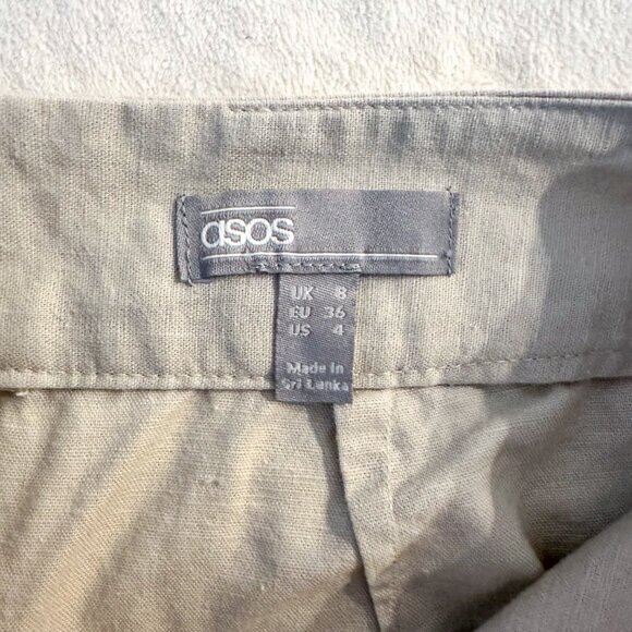 ASOS Faux Wrap Cotton Linen Tan Khaki Bow Mini Skirt - Size 4 - Picture 6 of 8